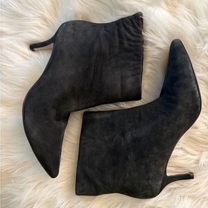 GENUINE SUEDE 7.5 MATISSE DARK BROWN SUEDE POINTED TOE ANKLE BOOTIES KITTEN HEEL